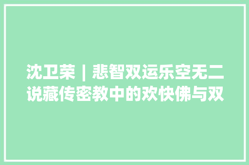 沈卫荣︱悲智双运乐空无二说藏传密教中的欢快佛与双修法上