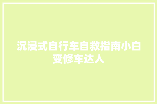 沉浸式自行车自救指南小白变修车达人
