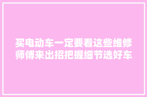 买电动车一定要看这些维修师傅来出招把握细节选好车