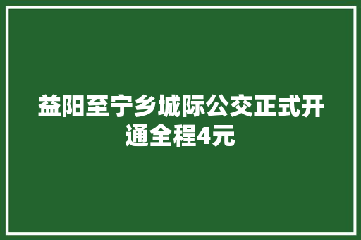 益阳至宁乡城际公交正式开通全程4元