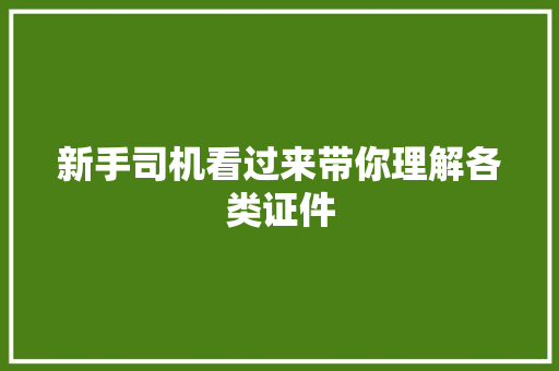 新手司机看过来带你理解各类证件