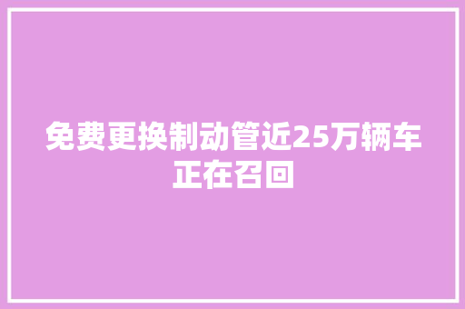 免费更换制动管近25万辆车正在召回