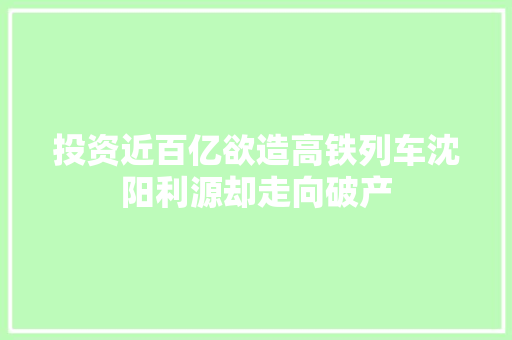 投资近百亿欲造高铁列车沈阳利源却走向破产