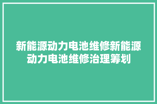 新能源动力电池维修新能源动力电池维修治理筹划
