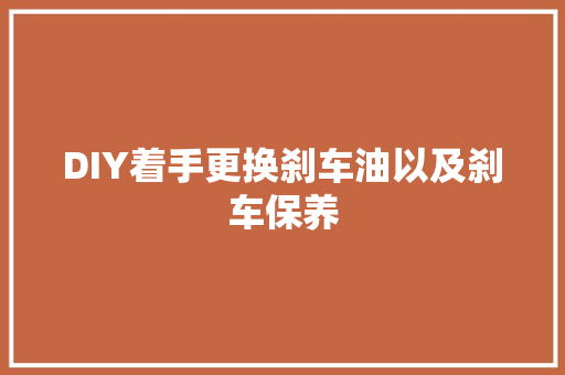 DIY着手更换刹车油以及刹车保养