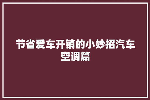 节省爱车开销的小妙招汽车空调篇 汽车知识