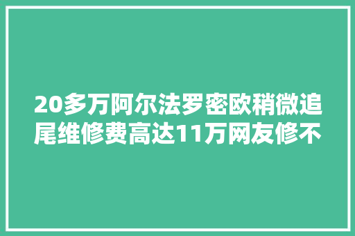 20多万阿尔法罗密欧稍微追尾维修费高达11万网友修不起
