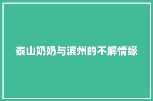 泰山奶奶与滨州的不解情缘