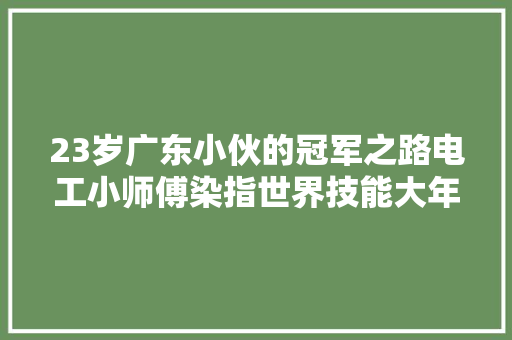 23岁广东小伙的冠军之路电工小师傅染指世界技能大年夜赛
