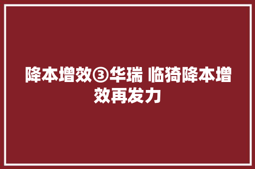 降本增效③华瑞 临猗降本增效再发力