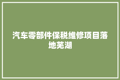 汽车零部件保税维修项目落地芜湖