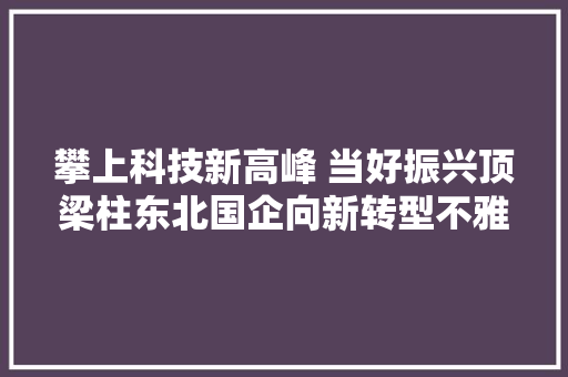 攀上科技新高峰 当好振兴顶梁柱东北国企向新转型不雅观察