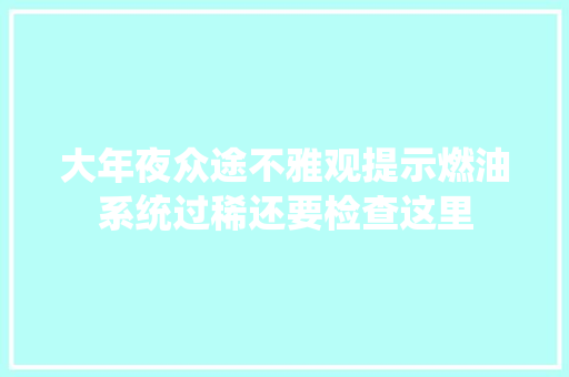 大年夜众途不雅观提示燃油系统过稀还要检查这里