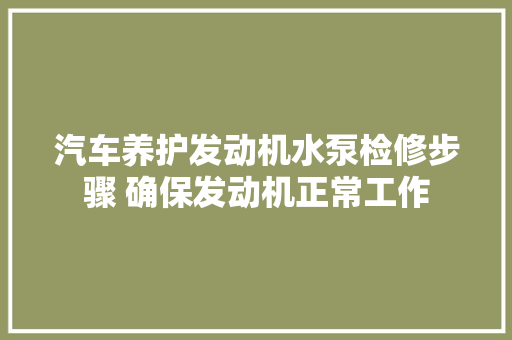 汽车养护发动机水泵检修步骤 确保发动机正常工作 汽车知识