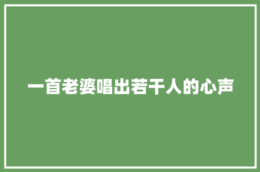 一首老婆唱出若干人的心声