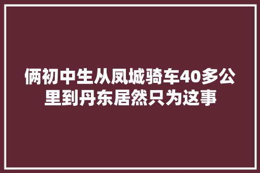 俩初中生从凤城骑车40多公里到丹东居然只为这事 汽车知识