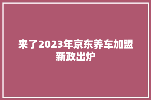 来了2023年京东养车加盟新政出炉