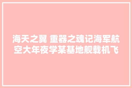 海天之翼 重器之魂记海军航空大年夜学某基地舰载机飞行教官群体
