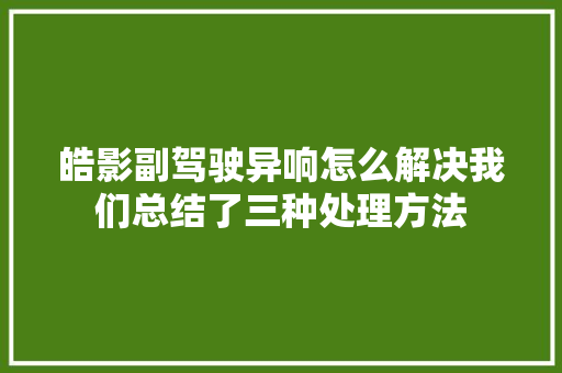 皓影副驾驶异响怎么解决我们总结了三种处理方法