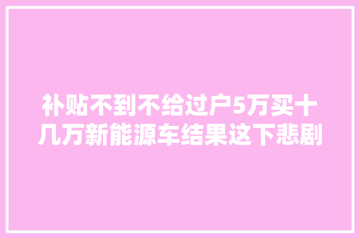 补贴不到不给过户5万买十几万新能源车结果这下悲剧了 汽车知识