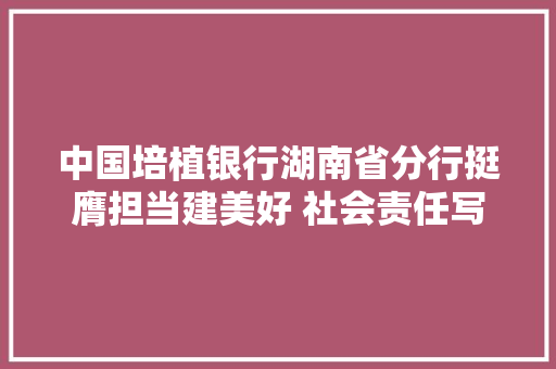 中国培植银行湖南省分行挺膺担当建美好 社会责任写新篇