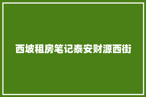 西坡租房笔记泰安财源西街