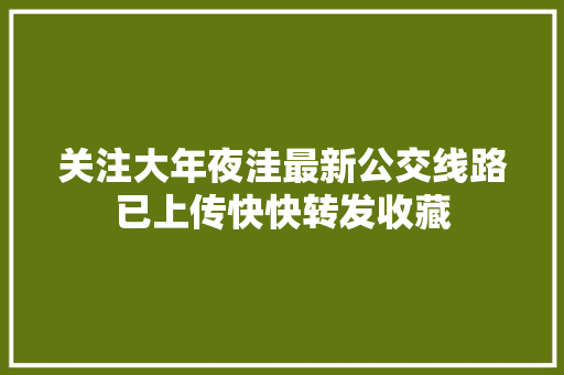 关注大年夜洼最新公交线路已上传快快转发收藏 汽车知识