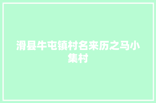 滑县牛屯镇村名来历之马小集村