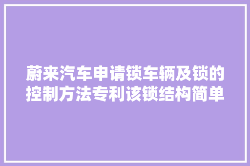 蔚来汽车申请锁车辆及锁的控制方法专利该锁结构简单操作便捷 汽车知识