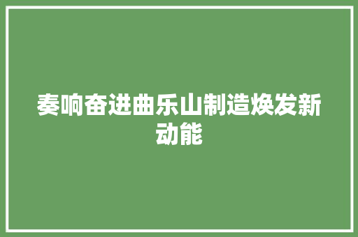 奏响奋进曲乐山制造焕发新动能