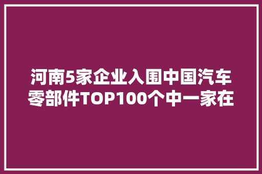 河南5家企业入围中国汽车零部件TOP100个中一家在新乡内附榜单