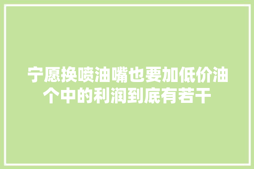 宁愿换喷油嘴也要加低价油个中的利润到底有若干