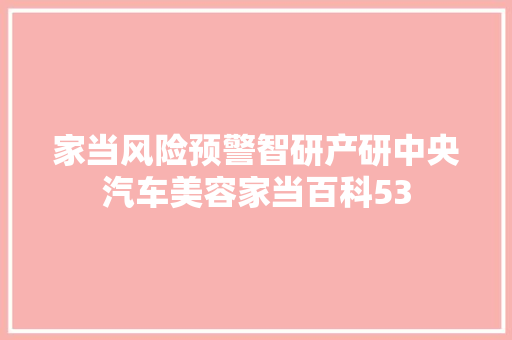 家当风险预警智研产研中央汽车美容家当百科53