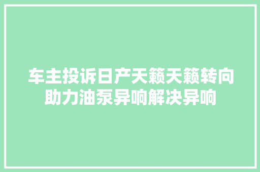 车主投诉日产天籁天籁转向助力油泵异响解决异响