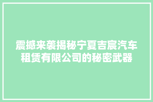 震撼来袭揭秘宁夏吉宸汽车租赁有限公司的秘密武器