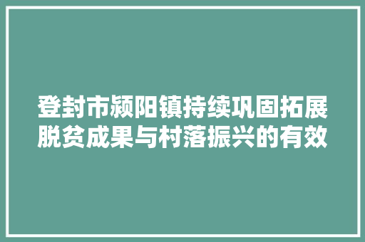 登封市颍阳镇持续巩固拓展脱贫成果与村落振兴的有效衔接