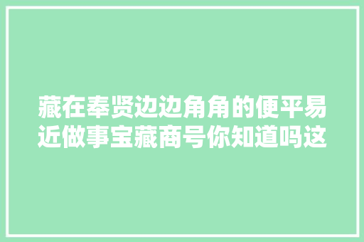 藏在奉贤边边角角的便平易近做事宝藏商号你知道吗这份攻略请收下以备不时之需