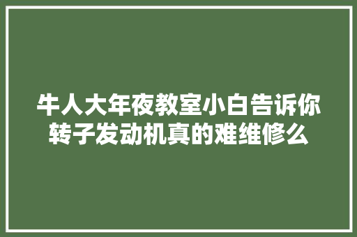 牛人大年夜教室小白告诉你转子发动机真的难维修么
