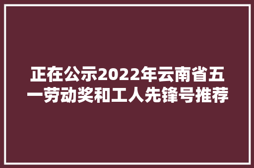 正在公示2022年云南省五一劳动奖和工人先锋号推荐集体和小我名单公布
