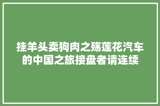 挂羊头卖狗肉之殇莲花汽车的中国之旅接盘者请连续