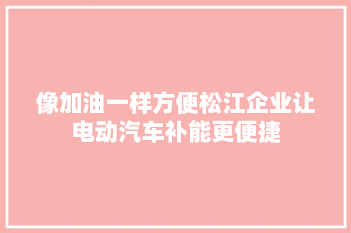 像加油一样方便松江企业让电动汽车补能更便捷