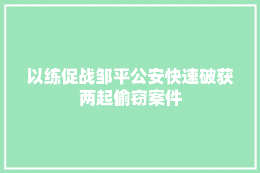 以练促战邹平公安快速破获两起偷窃案件