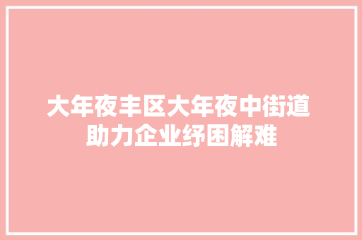 大年夜丰区大年夜中街道 助力企业纾困解难