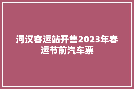河汉客运站开售2023年春运节前汽车票