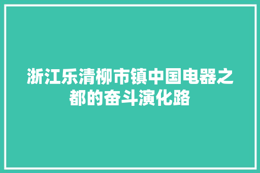 浙江乐清柳市镇中国电器之都的奋斗演化路