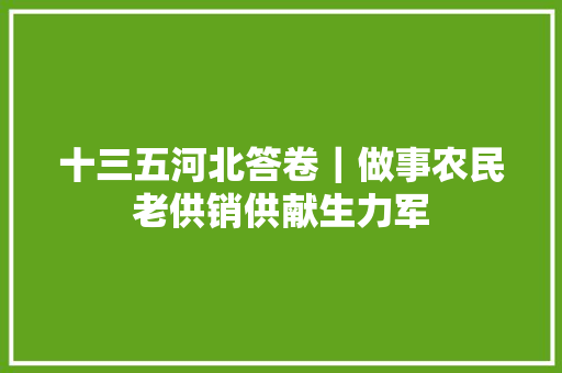 十三五河北答卷｜做事农民老供销供献生力军
