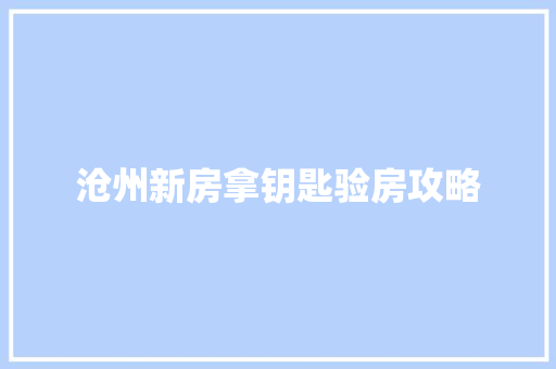沧州新房拿钥匙验房攻略