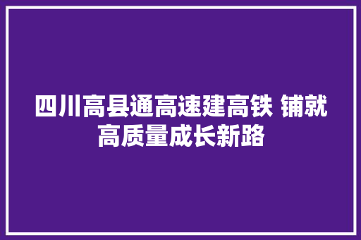 四川高县通高速建高铁 铺就高质量成长新路