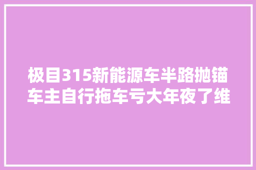 极目315新能源车半路抛锚车主自行拖车亏大年夜了维修花了2万元