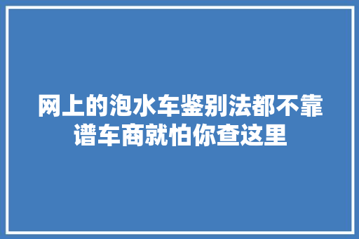 网上的泡水车鉴别法都不靠谱车商就怕你查这里